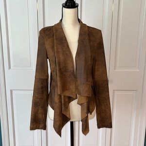 Dex Brown Faux Leather and Suede moto drape neck jacket